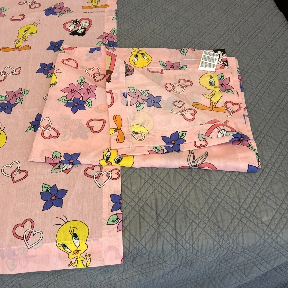 Vintage 1996 Looney Tunes Tweety Bird Pink Curtains Set Of 2 40